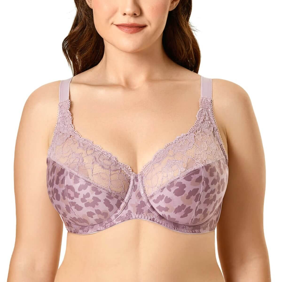 Womens Plus Size Full Coverage Underwire Unlined Minimizer Lace  Bra Dark Purple 34DD