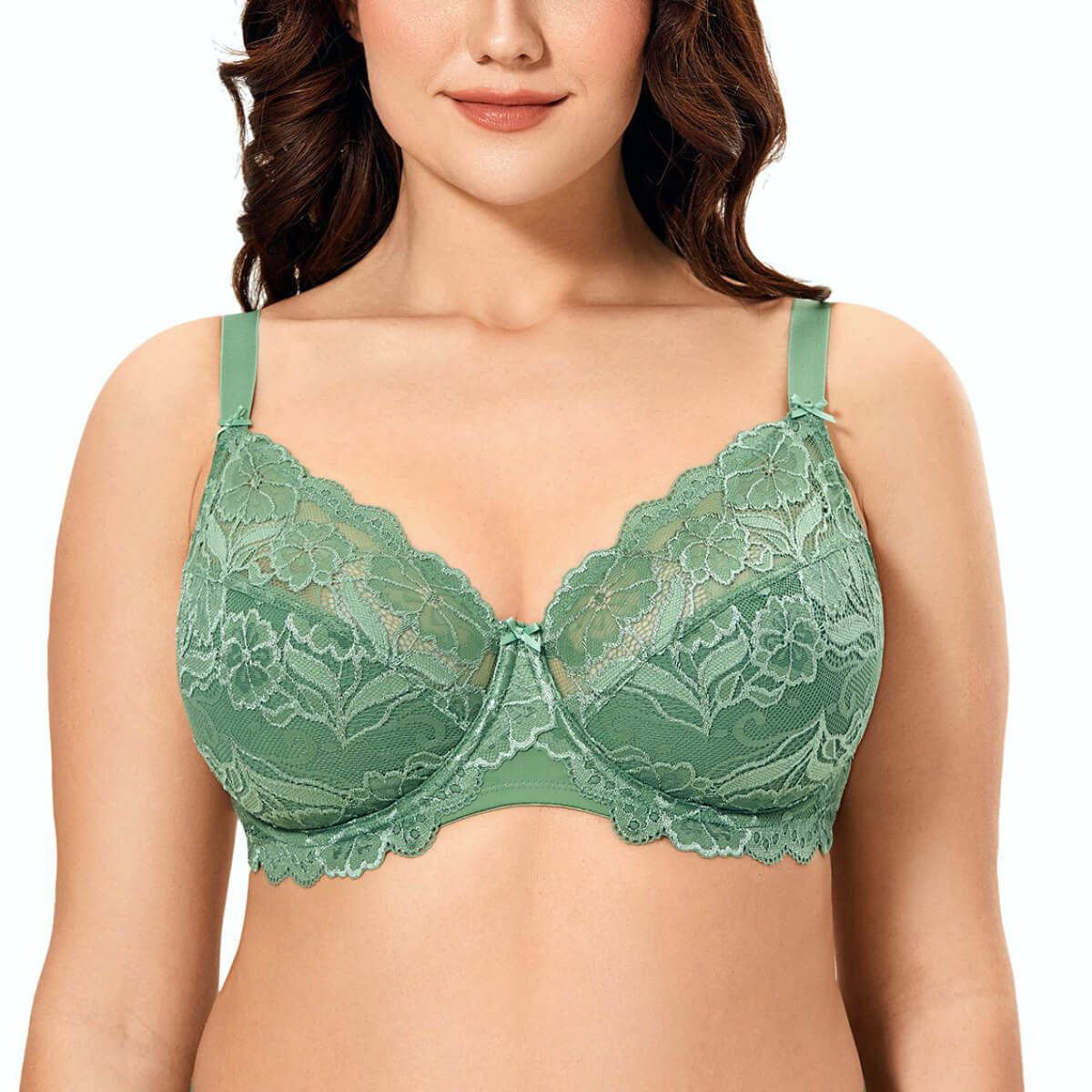 Women's Bra Sheer Lace Non Padded Full Coverage Non-wired Plus Size Bra  (Color : Olive Green, Size : 44H) at  Women's Clothing store