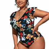 Plus Size Ruffle Swimsuit Flower Printed