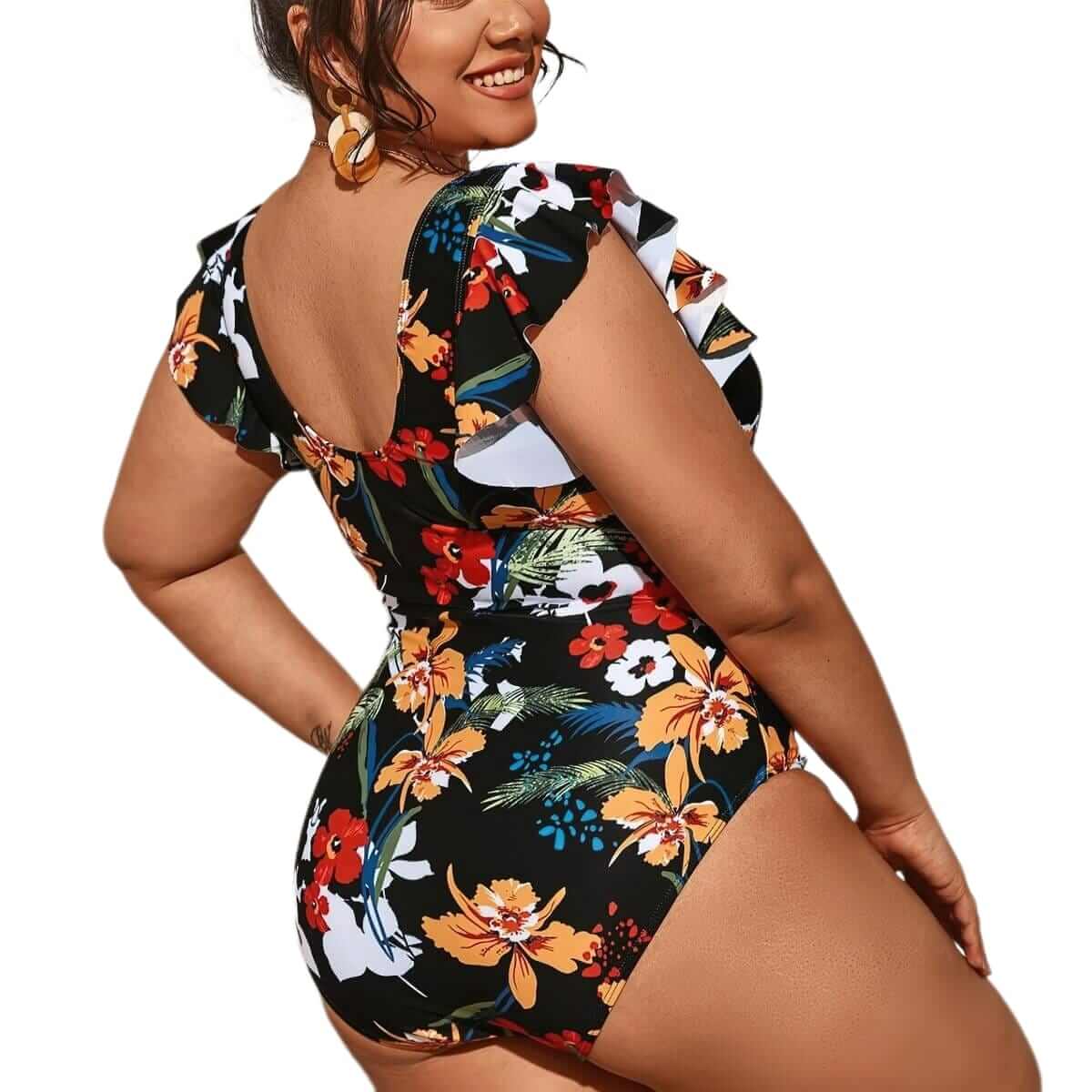 Plus Size Ruffle Swimsuit Flower Printed