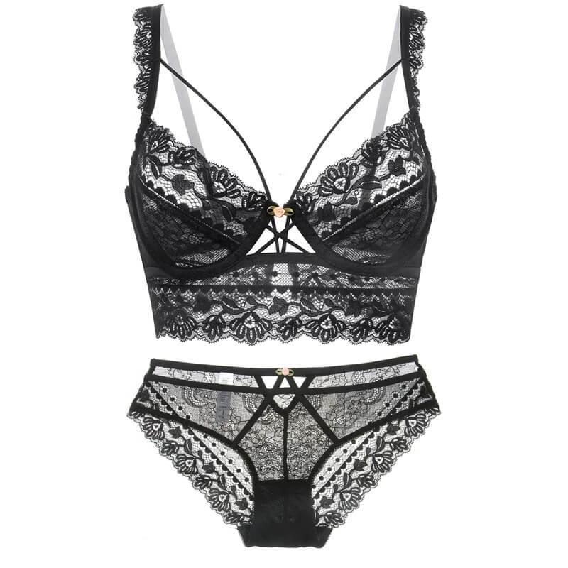 Push Up See Through Lace Bra And Underwear Set - Okay Trendy