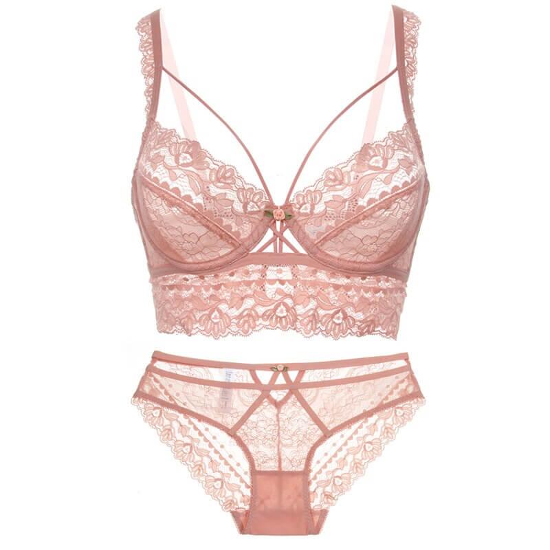 Push Up See Through Lace Bra And Underwear Set - Okay Trendy