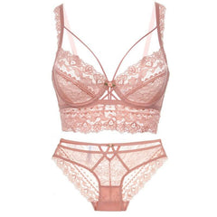 Push Up See Through Lace Bra And Underwear Set - Okay Trendy