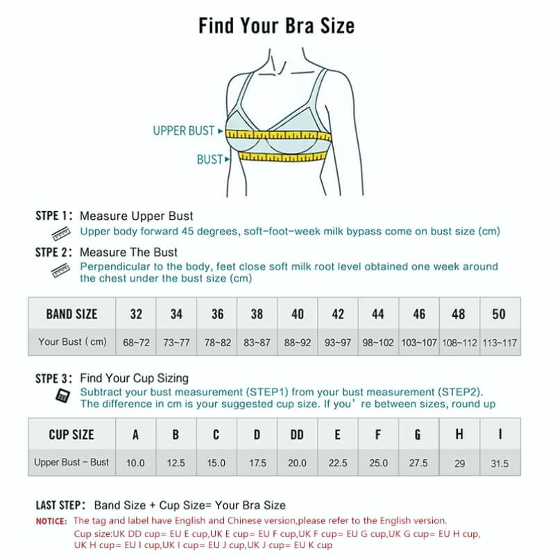 size chart for Large Sports Bra Cup Size
