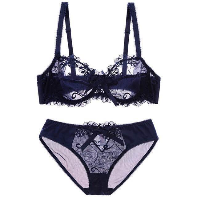 Sexy Flower See Through Bra And Panties Plus Size - Okay Trendy
