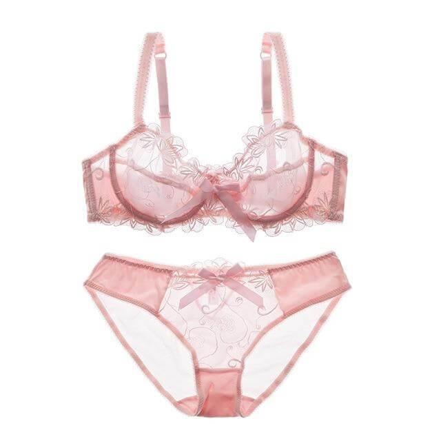 Sexy Flower See Through Bra And Panties Plus Size - Okay Trendy