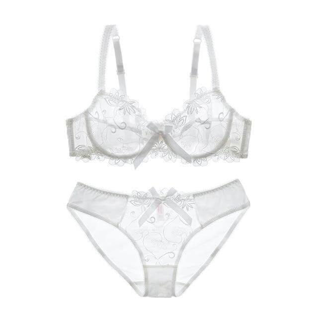 Sexy Flower See Through Bra And Panties Plus Size - Okay Trendy