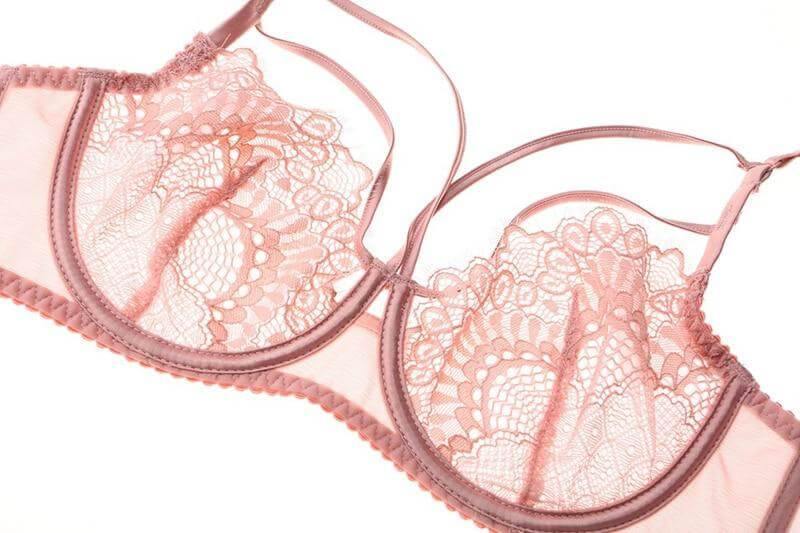 Lace Plunge See Through Underwire Bra And Panty Sets - Okay Trendy