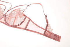 Lace Plunge See Through Underwire Bra And Panty Sets - Okay Trendy