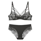 Lace Plunge See Through Underwire Bra And Panty Sets - Okay Trendy
