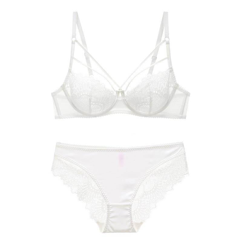 Lace Plunge See Through Underwire Bra And Panty Sets - Okay Trendy