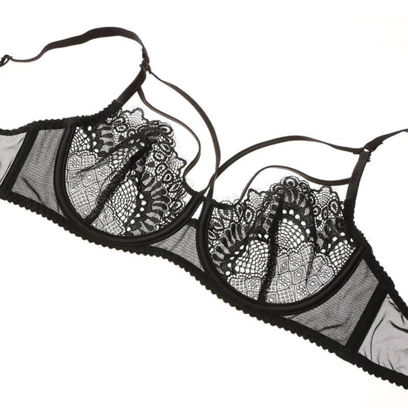 Lace Plunge See Through Underwire Bra And Panty Sets - Okay Trendy