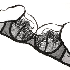Lace Plunge See Through Underwire Bra And Panty Sets - Okay Trendy