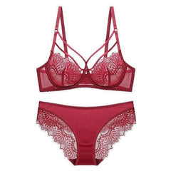 Lace Plunge See Through Underwire Bra And Panty Sets - Okay Trendy