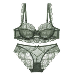 Floral Sheer See Through Bra And Panty Sets Plus Size - Okay Trendy