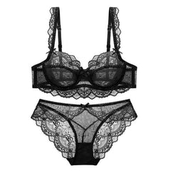 Floral Sheer See Through Bra And Panty Sets Plus Size - Okay Trendy