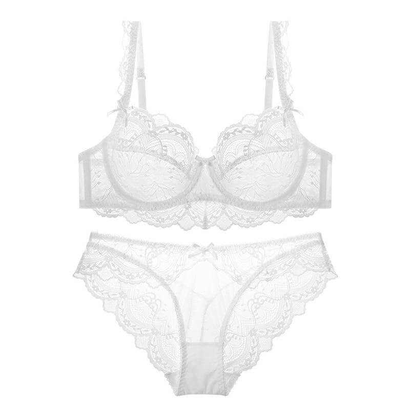 Floral Sheer See Through Bra And Panty Sets Plus Size - Okay Trendy