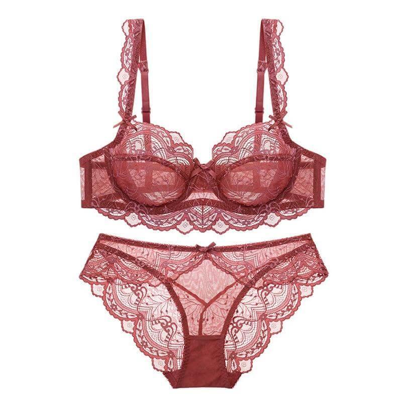 Floral Sheer See Through Bra And Panty Sets Plus Size - Okay Trendy
