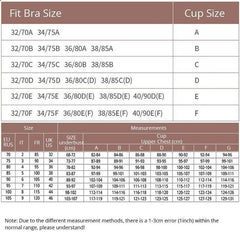 Size Chart For Plus Size Front Closure Strapless Padded Stick On Bra