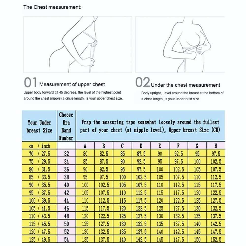 size chart for Vintage Crossover Bullet F Cup Bra