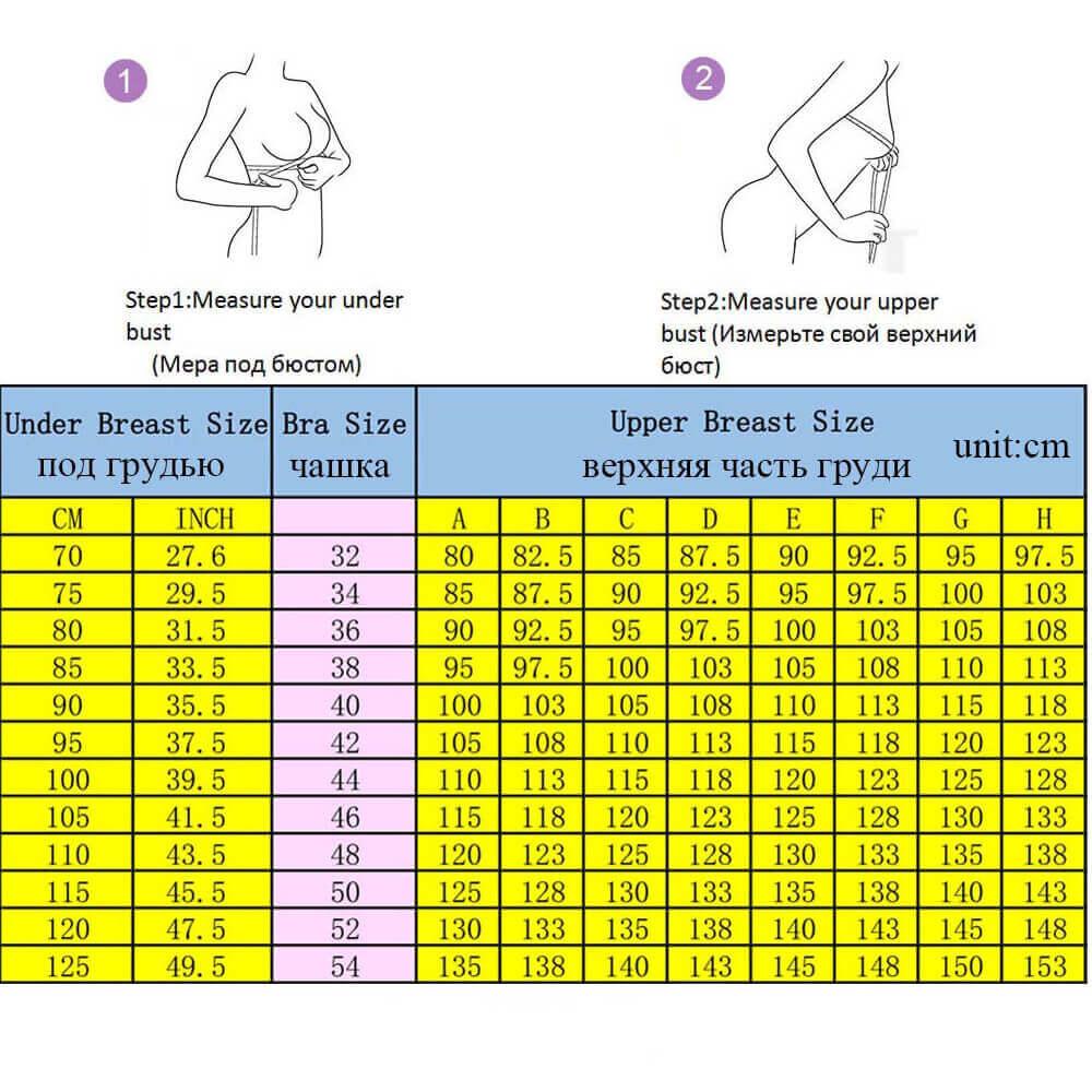 size chart for Wirefree Minimizer Bra