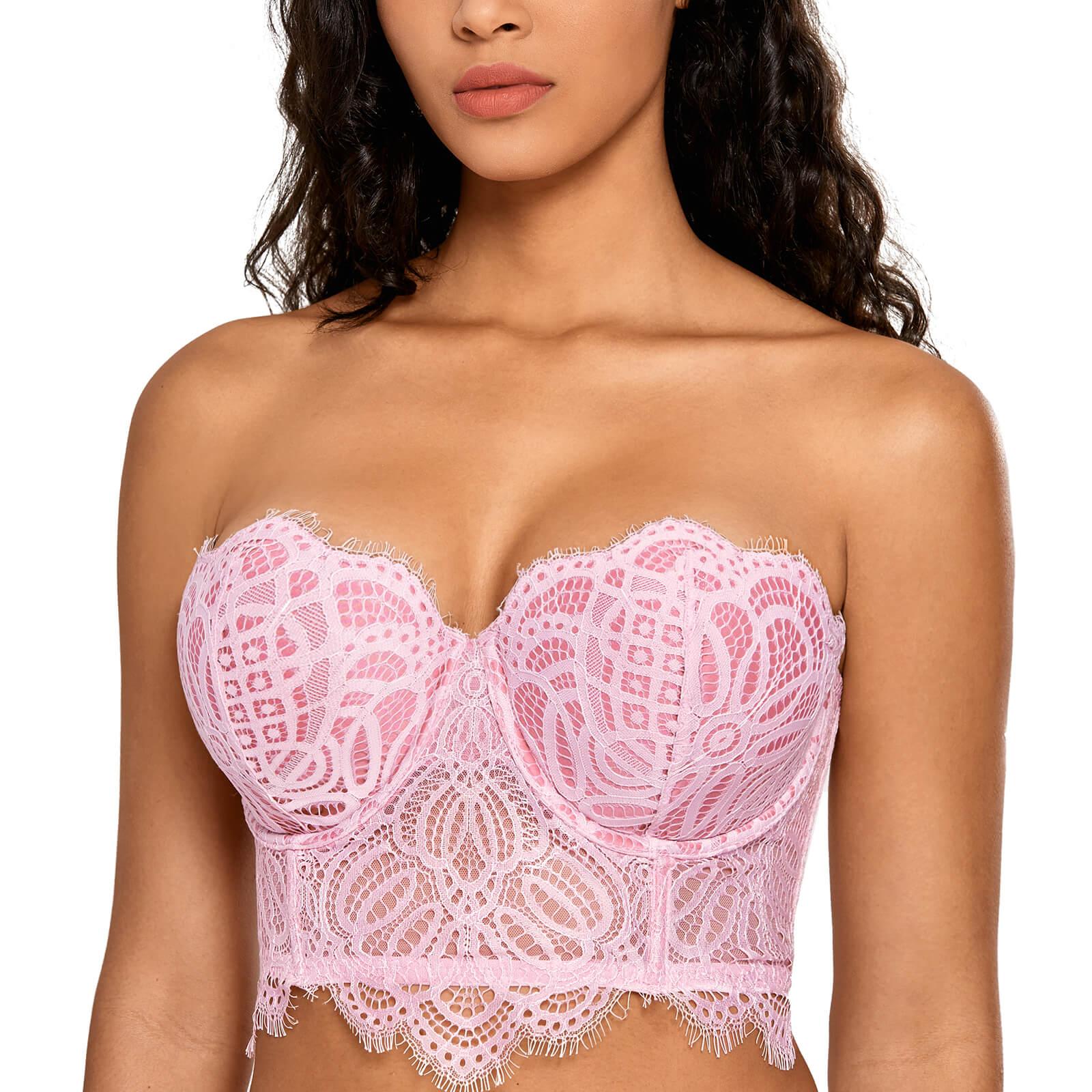 Victoria's Secret Dream Angel Multi-Way Strapless Bra Hot Pink Lace Size 36D