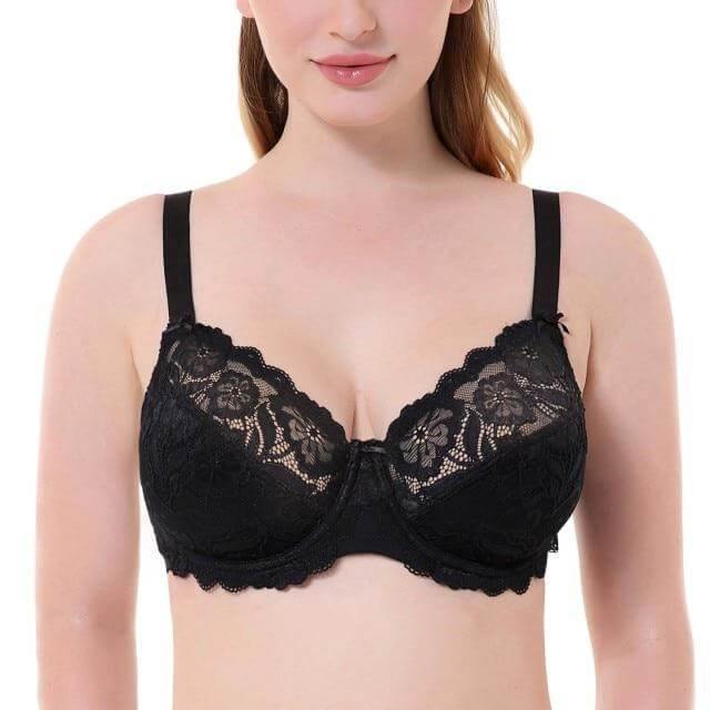 Floral Lace Full Coverage Pus Size See Through Bra