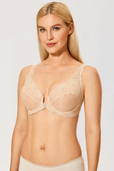 Lace Embroidered Full Coverage Plus Size Front Closure Masi Bra - Okay Trendy