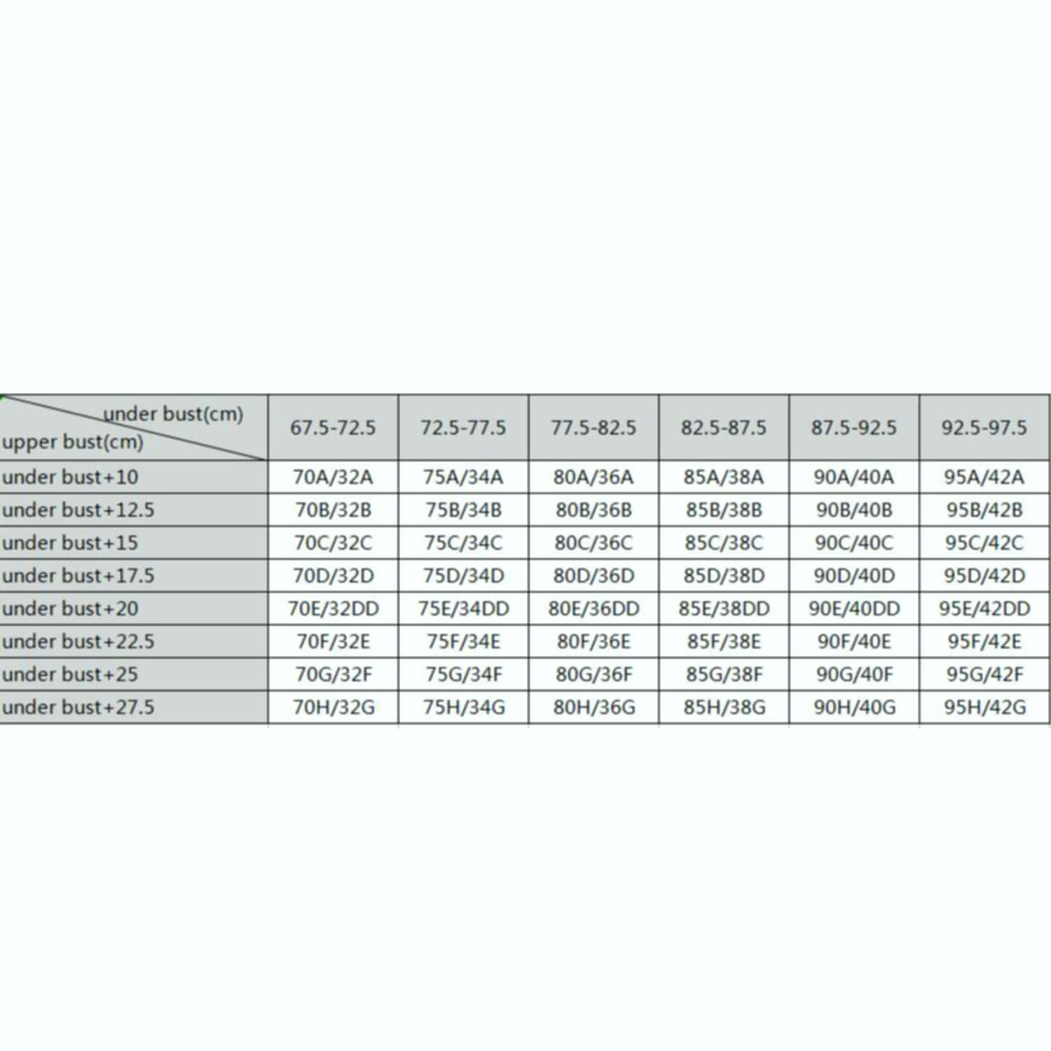 size chart for Big Tits Sports Bra C D E Cup