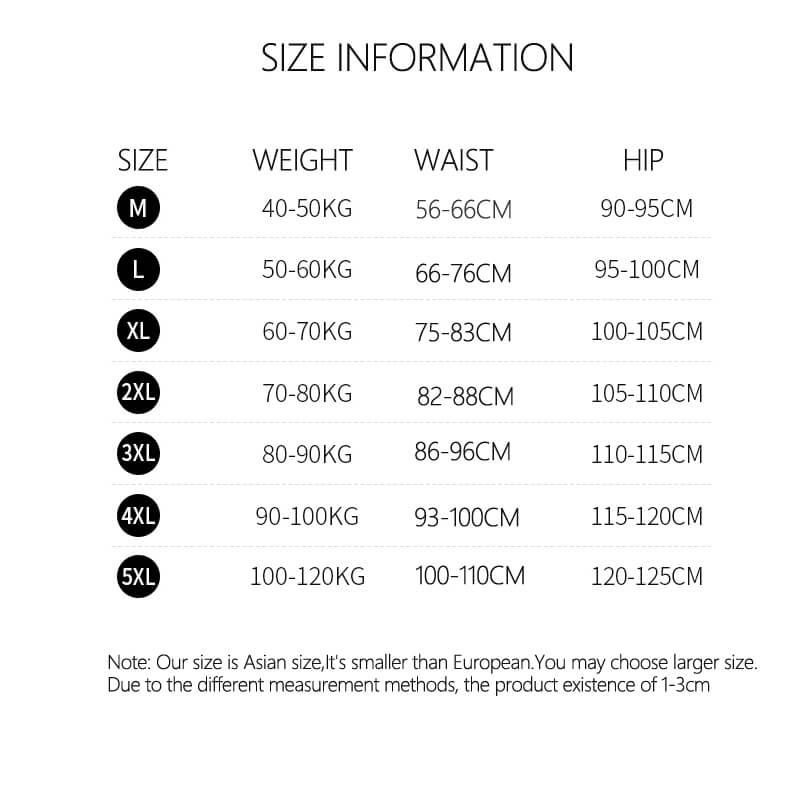 size chart for Cotton Plus Size High Waisted Panties 4PCS/Set