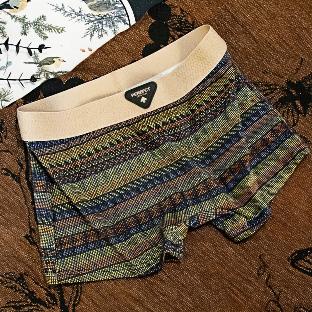 3-Pack Comfortable & Anti-Exposure Cotton Retro Ethnic Style Mid-Rise Boxer Shorts 35-75KG