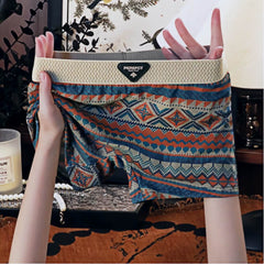 3-Pack Comfortable & Anti-Exposure Cotton Retro Ethnic Style Mid-Rise Boxer Shorts 35-75KG