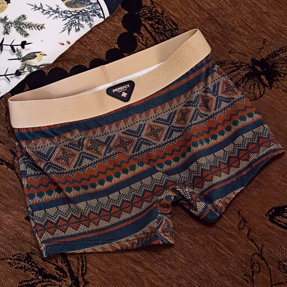 3-Pack Comfortable & Anti-Exposure Cotton Retro Ethnic Style Mid-Rise Boxer Shorts 35-75KG