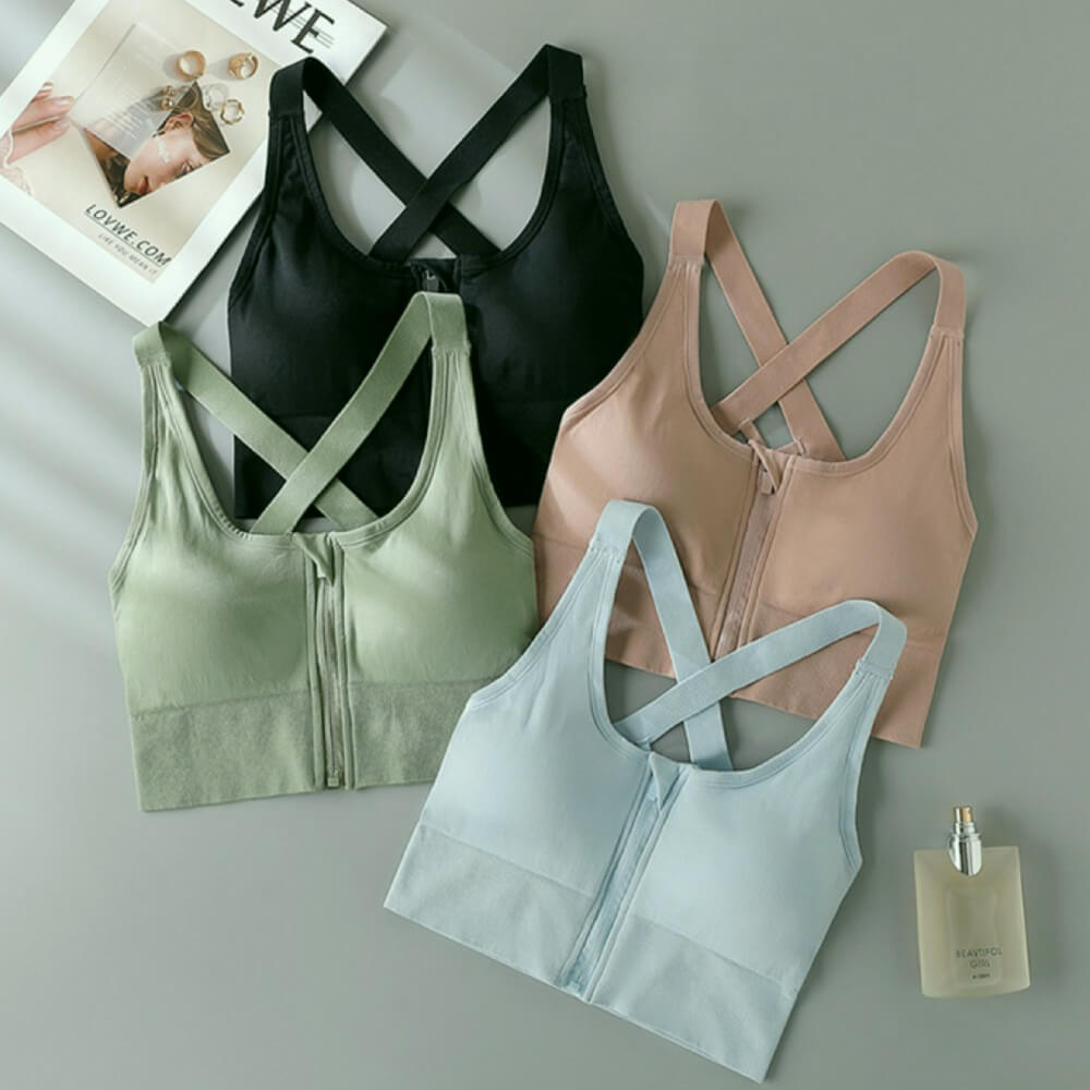 Anti shock Padded Push Up Front Clasp Sports Bra Okay Trendy