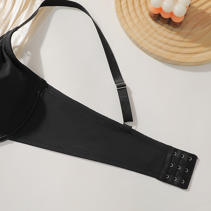 Black Plus Size Bra – Three-Quarter Cup Underwire Lace Push-Up for C, D, E Cups