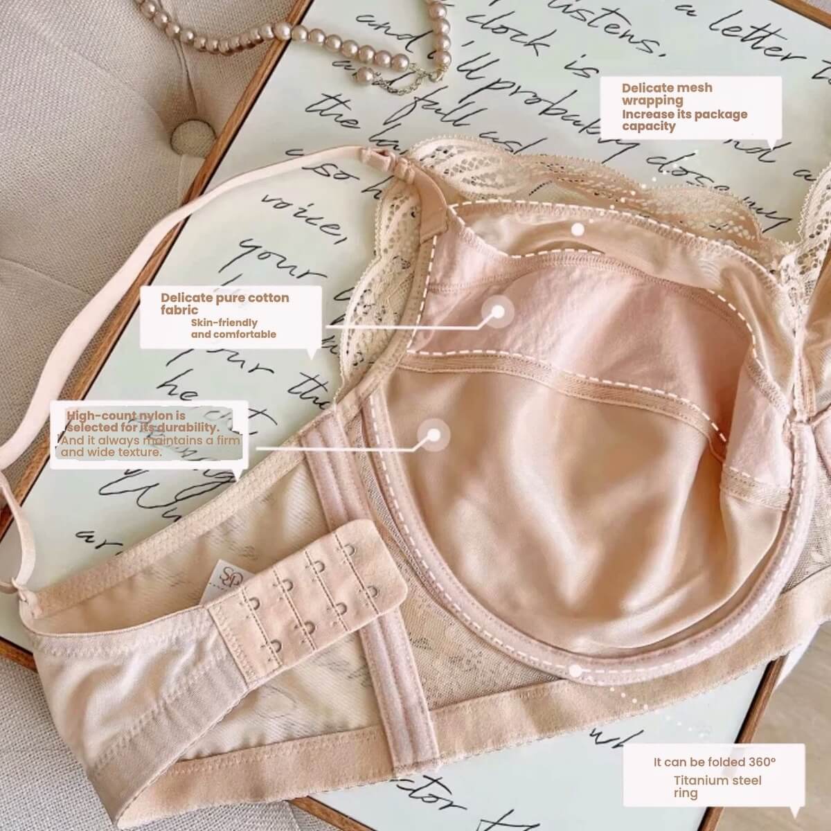 Convertible Plus Size Minimizer B-F Lace Ultra-Thin Bra, Soft Underwire Backless Brassiere