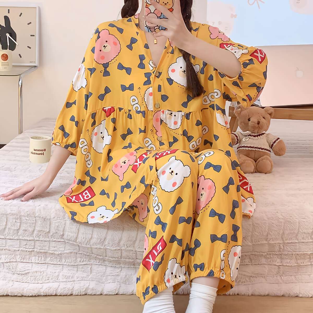 Cotton Poplin Bear Pajamas Set