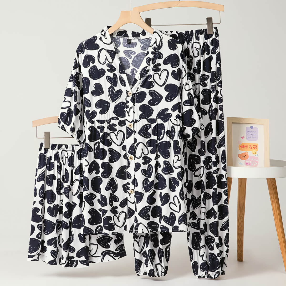 Cotton Poplin Heart Pajama Set - XL(45-65KG) / three pieces 4