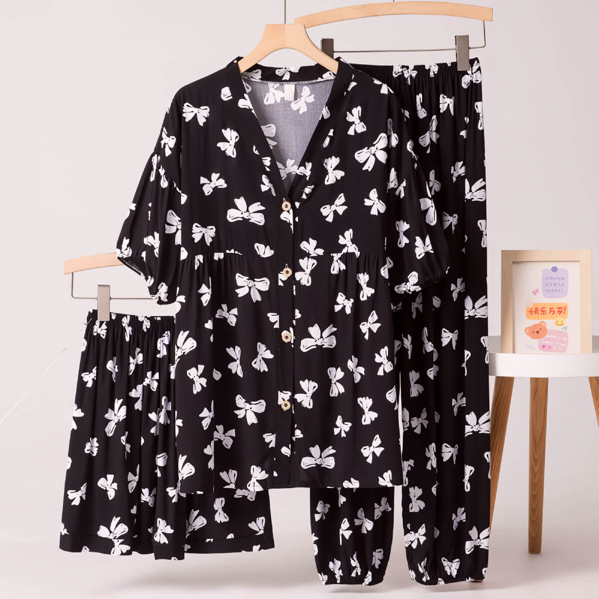 Cotton Poplin Stylish Pattern Pajamas Set - XL(45-65KG) / three pieces 10