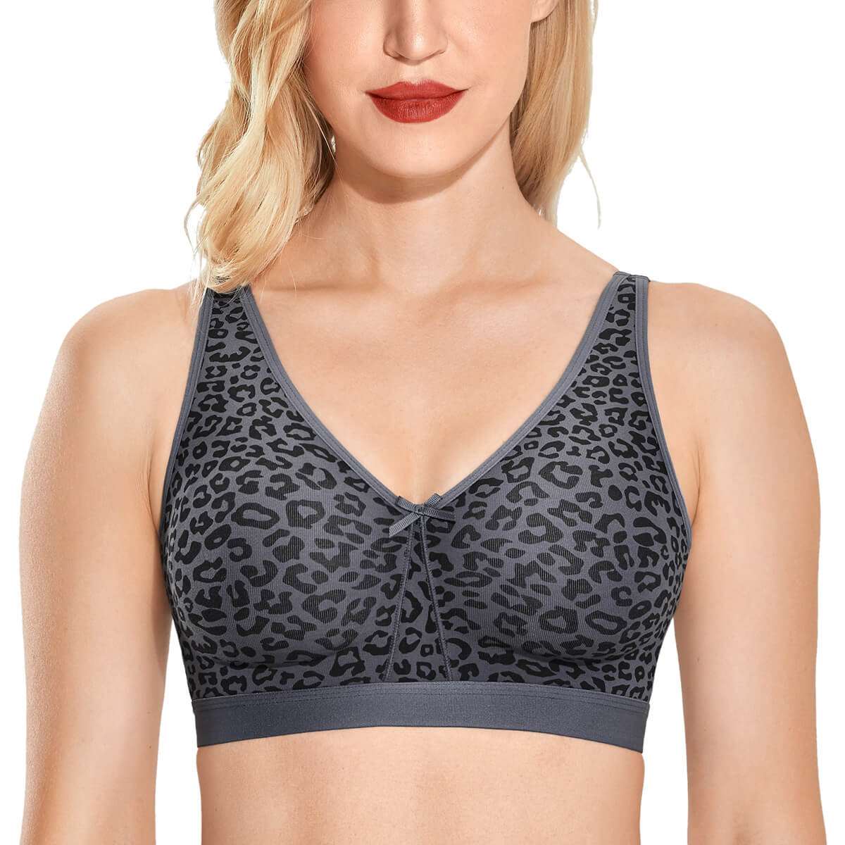 Womens Wireless Plus Size Lace Bra Unlined Full Coverage Comfort Cotton  Deep Red Gray 46C