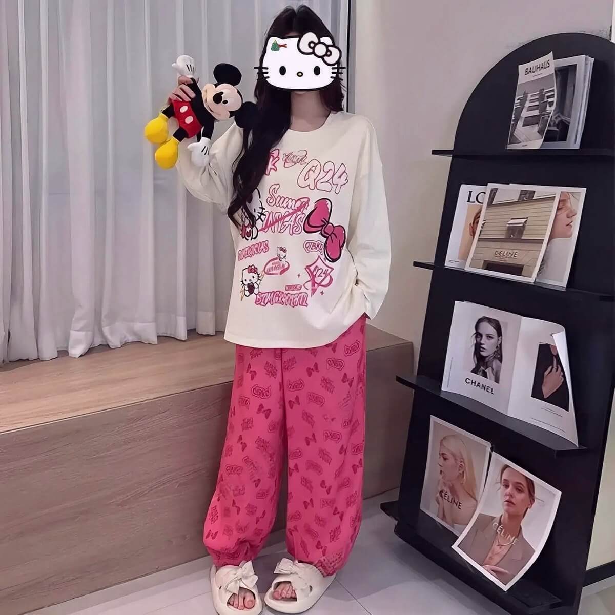Cozy Cartoon Pajamas for Women with Chest Pads – Long Sleeve Comfort for All Seasons