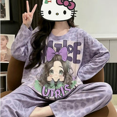 Cozy Cartoon Pajamas for Women with Chest Pads – Long Sleeve Comfort for All Seasons