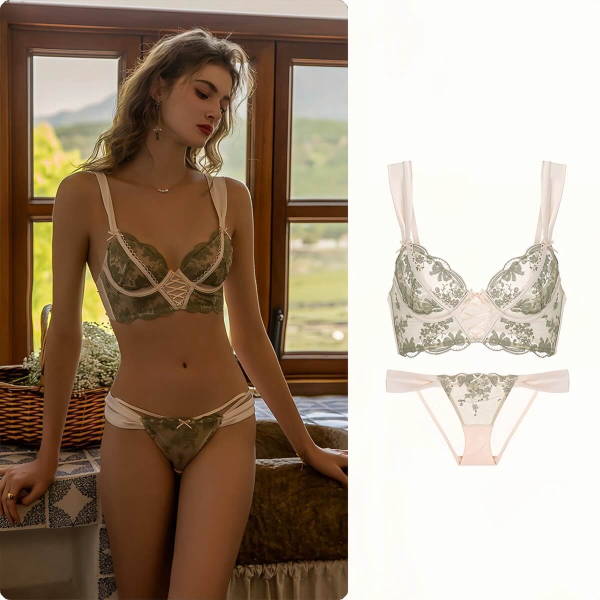 Elegant Lace Support Bra - Thin  Three-Quarter Cup for Bust Minimizing & Lift