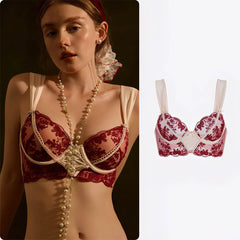 Elegant Lace Support Bra - Thin  Three-Quarter Cup for Bust Minimizing & Lift