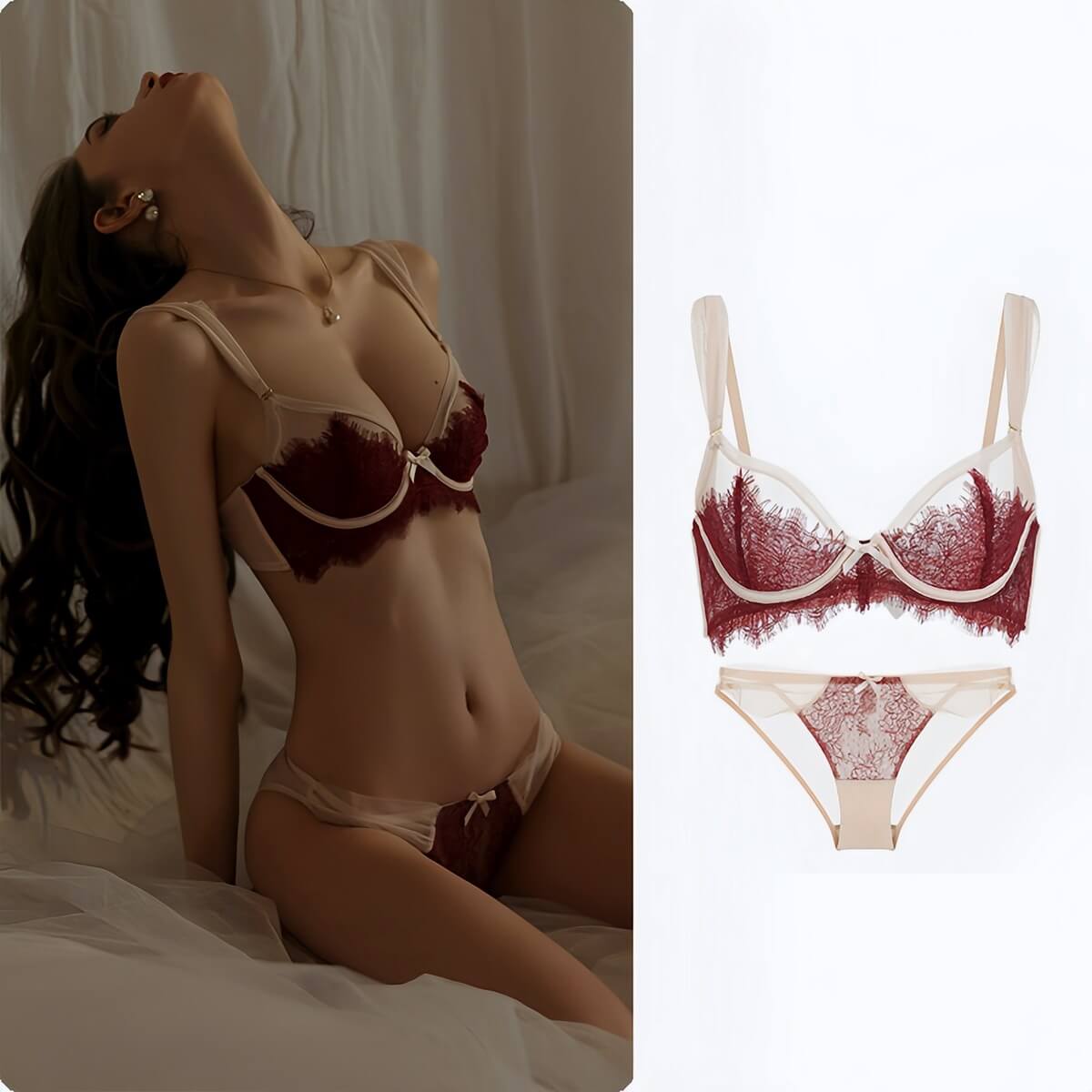 Elegant Lace Support Bra - Thin  Three-Quarter Cup for Bust Minimizing & Lift