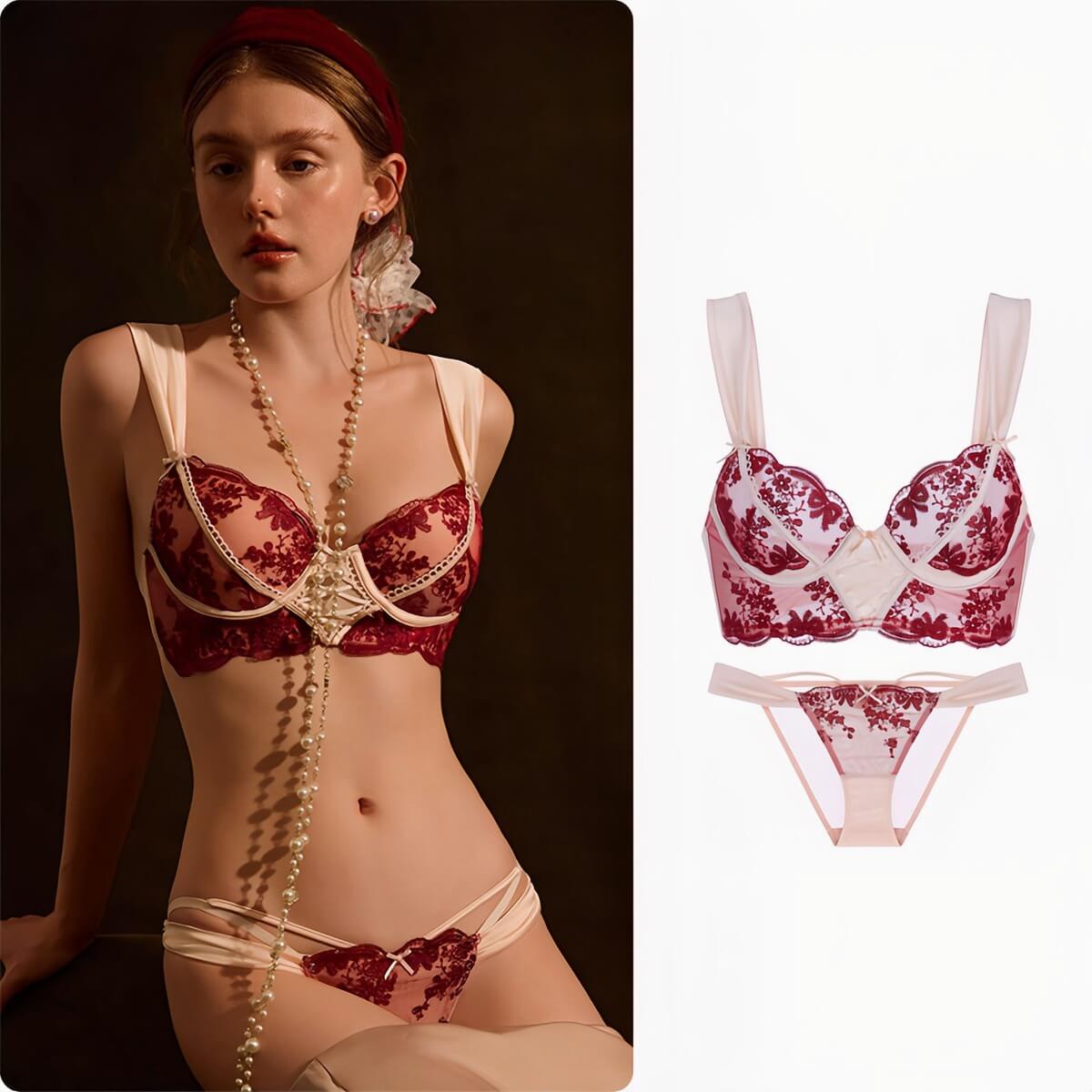 Elegant Lace Support Bra - Thin  Three-Quarter Cup for Bust Minimizing & Lift