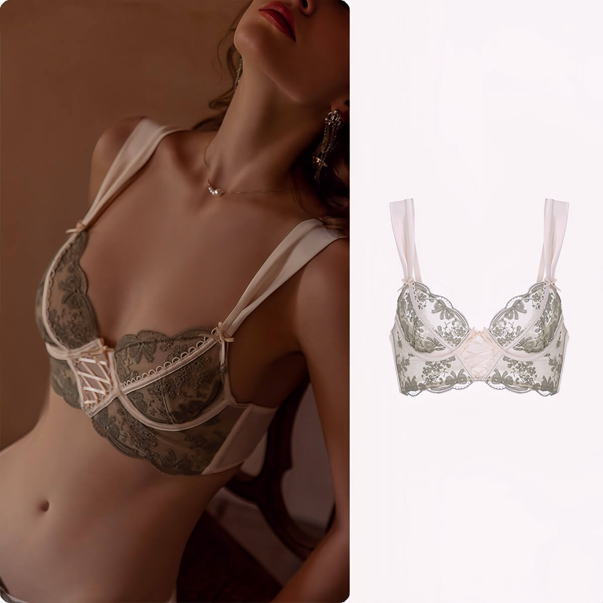 Elegant Lace Support Bra - Thin  Three-Quarter Cup for Bust Minimizing & Lift