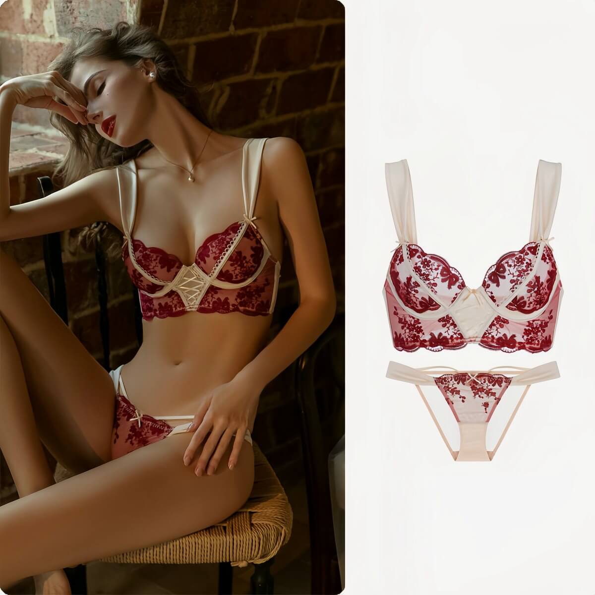 Elegant Lace Support Bra - Thin  Three-Quarter Cup for Bust Minimizing & Lift