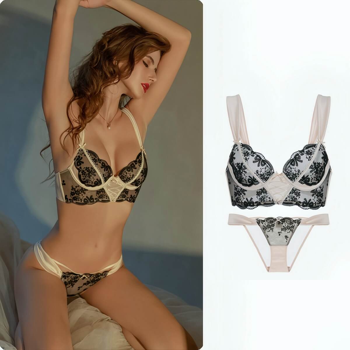 Elegant Lace Support Bra - Thin  Three-Quarter Cup for Bust Minimizing & Lift
