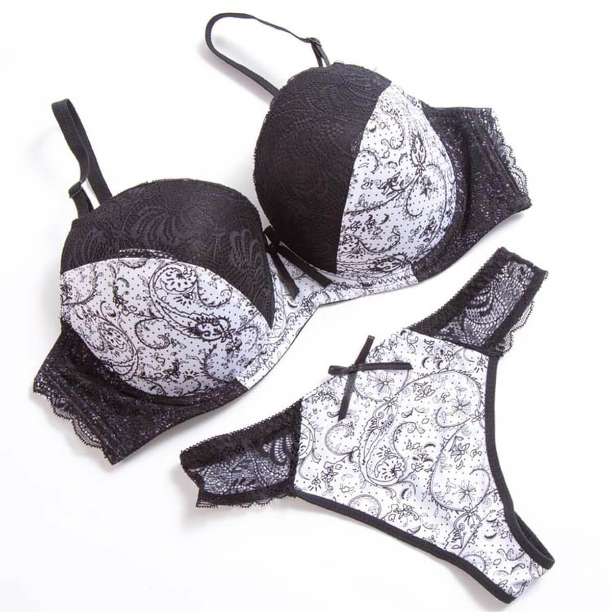 Floral Lace Underwire Bra & Thong Set - Padded Molded Cup Lingerie